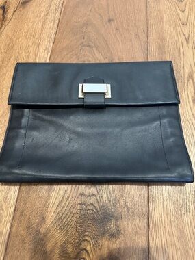 Reed Krakoff Black Leather Envelope Clutch with Silver-Tone Lock